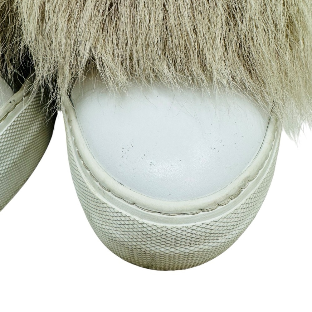 Moncler Victoire Sneakers Shoes women’s Size 7 Real Fur Trim Slip-On White - Picture 6 of 15